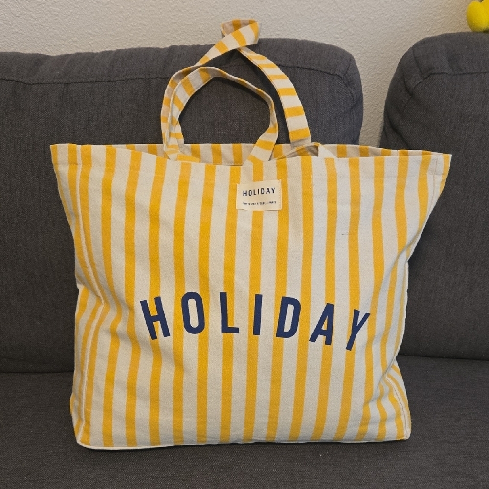 NWOT Sezane Yellow and White Striped Tote
